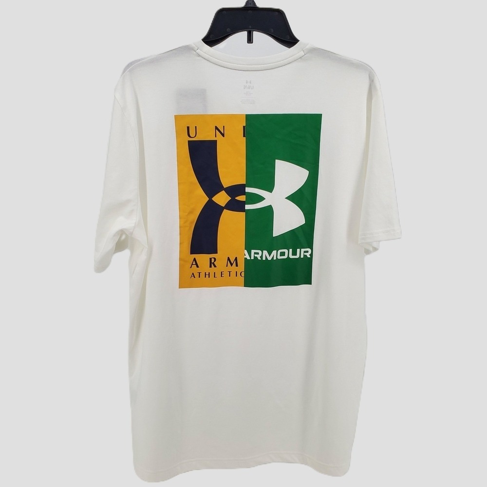 Under Armour Mens Large Loose Fit Short Sleeve TShirt White Graphic Logo Stretch